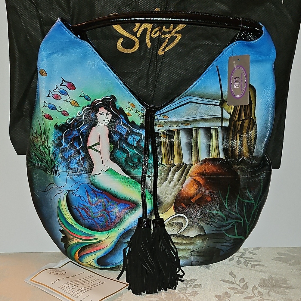 Sharif Blue Hand Painted Mermaid Art  Limited Edition Hobo Bag